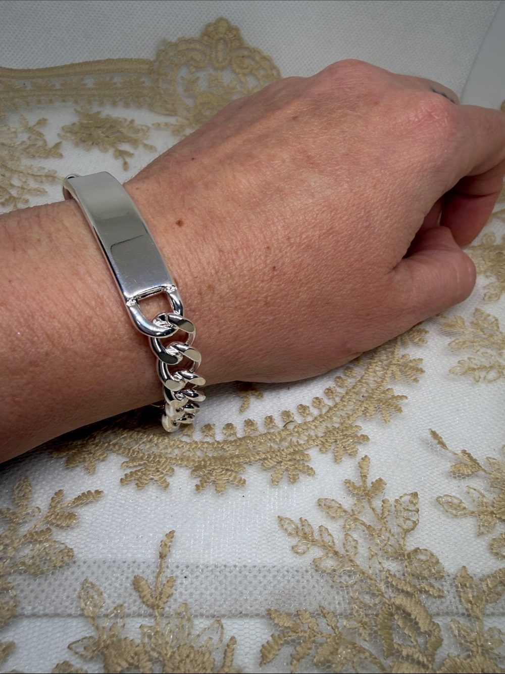925 Sterling Silver Cuban Link ID Bracelet 6.75” Box Clasp Old Money
